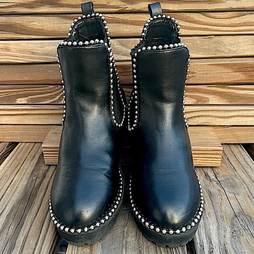 Black Leather Silver Bead Adorned Moto Boots SZ 7! E/VGUC! - Picture 5 of 16